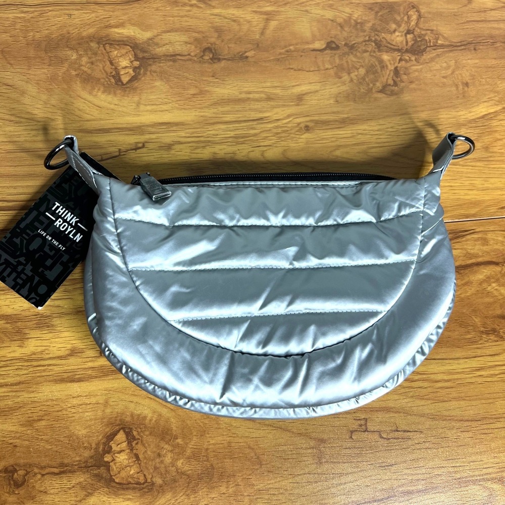 Think Royln Silver Liquid Quilted Puffer Bag Bum Belt Bag Metallic *NO STRAP NWT